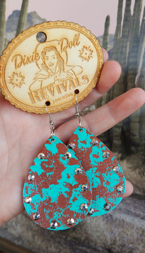 Marble slab teardrop earrings (Copper & Turquoise)