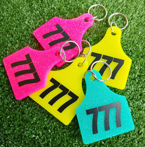 777 Cattle tag glitter keychain